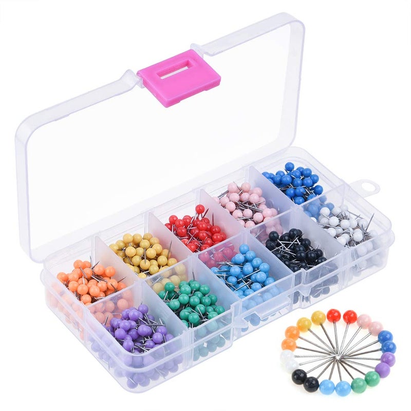 KUUQA 1000 Pieces 1/8 inch Map Push Pins Map Tacks Thumbtacks with Plastic Round Heads and Steel Needle Points - Image 1